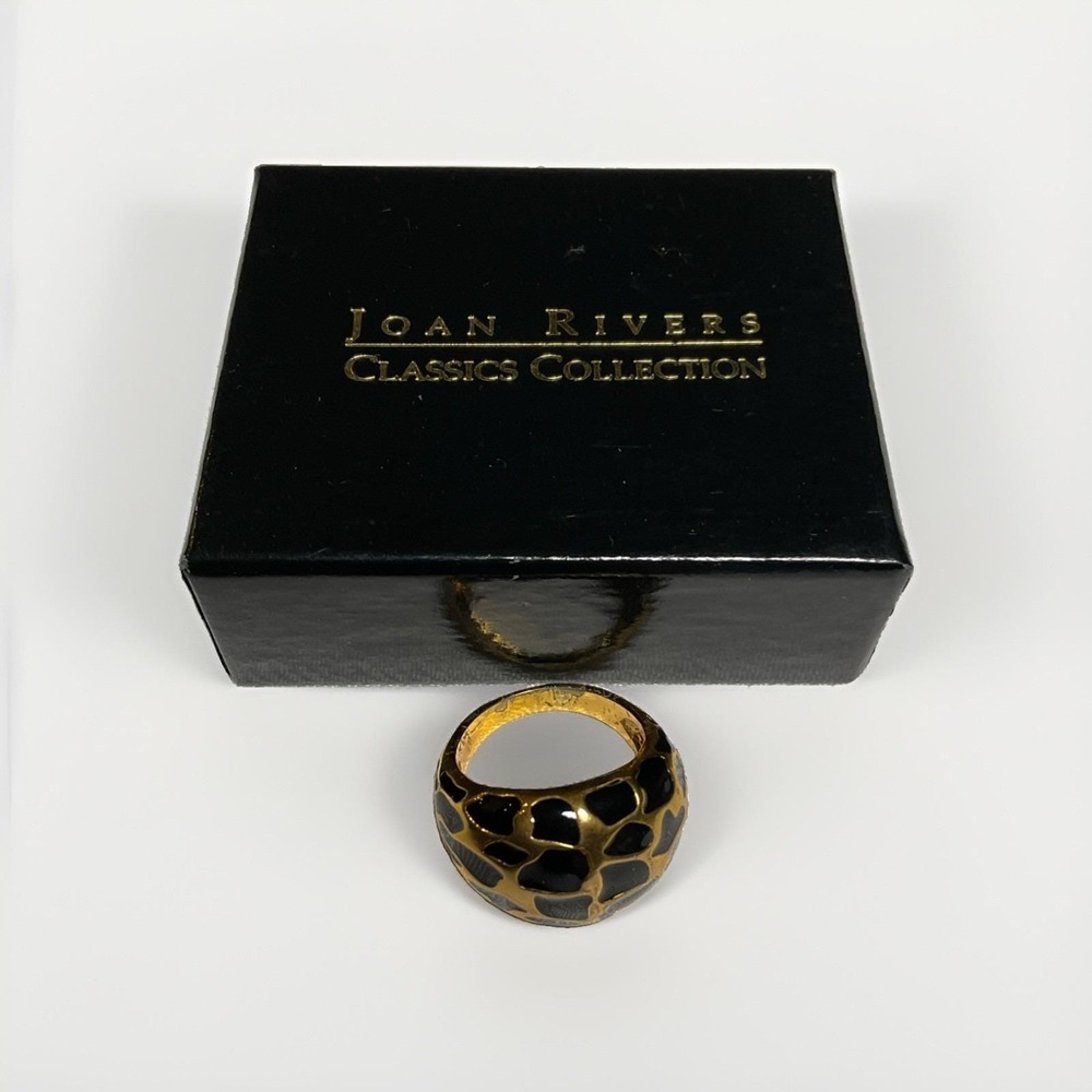Joan Rivers Animal Print Gold Tone Dome Cocktail Ring Signed Sz 7 Statement